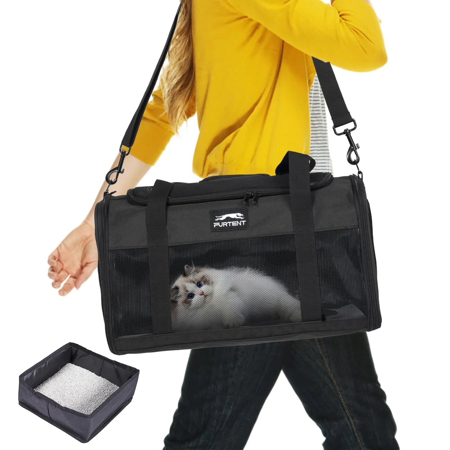 Pet Carrier with Foldable Litter Box - up to 18lbs (Airlines Approved)